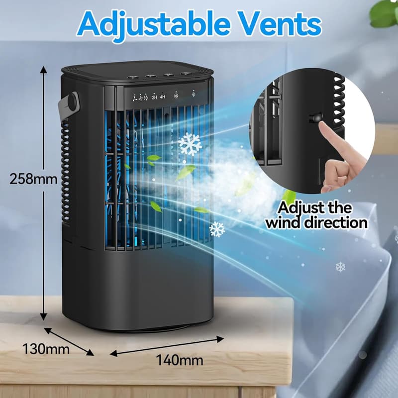 4-in-1 Mini Air Conditioner with 1000ml Tank & LED Lights