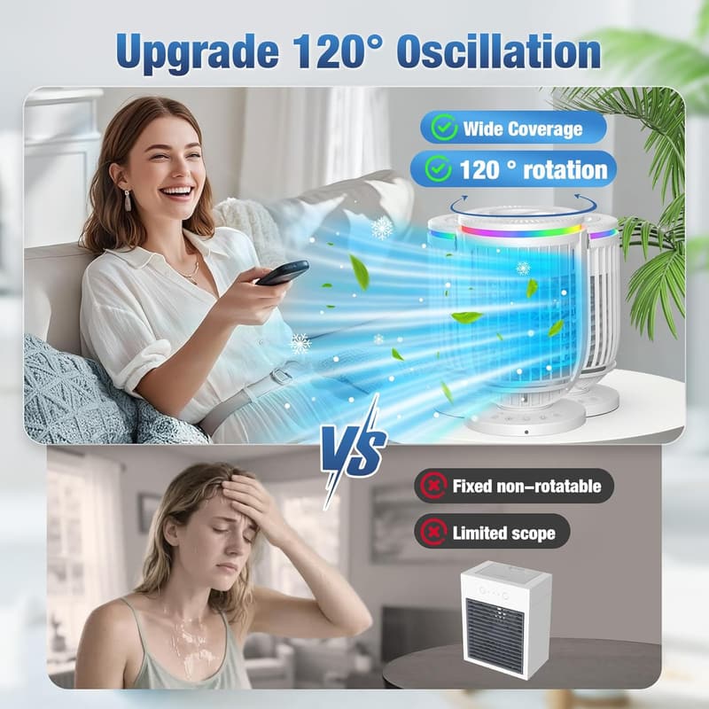 Portable Air Conditioner Fan with 120° Rotation & Humidifier