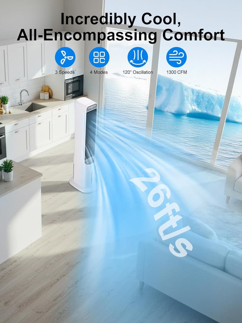 Portable Evaporative Air Cooler with Remote & 12H Timer