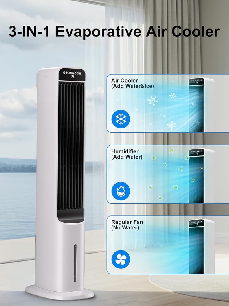 Portable Evaporative Air Cooler with Remote & 12H Timer
