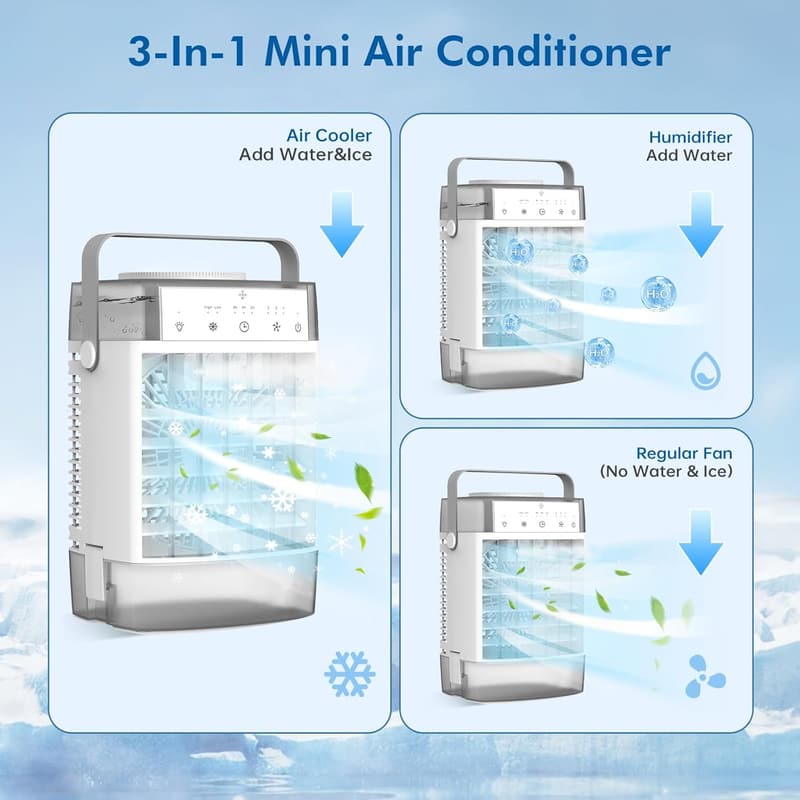 3-in-1 Portable Air Conditioner with USB Charging for Office