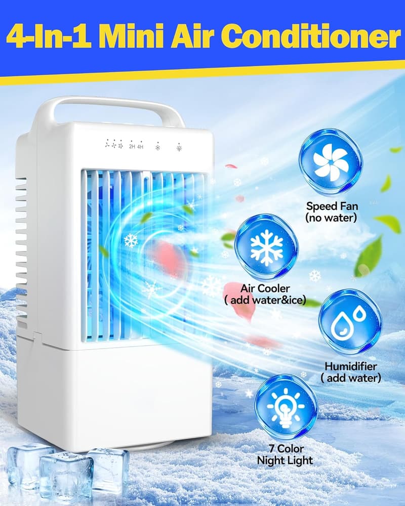 Portable Mini Air Conditioner with 3 Speeds & Colorful Lights