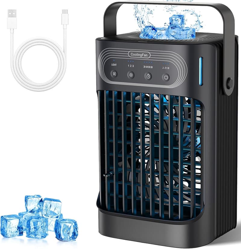 Portable Mini Air Conditioner with 3 Speeds & 7 LED Lights