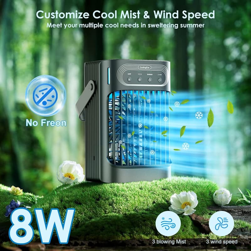 Portable Mini Air Conditioner with 3 Speeds & 7 LED Lights