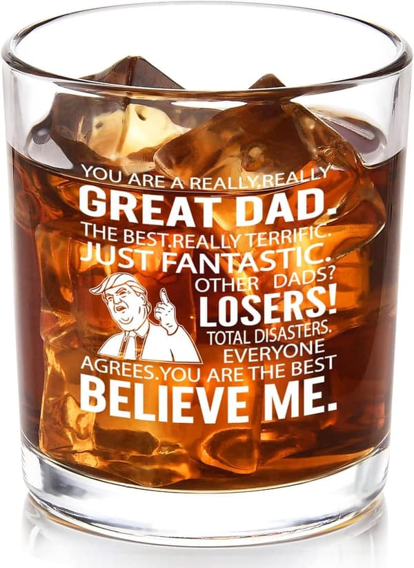 Funny Donald Trump Whiskey Glass for Dad - 10oz Father's Day Gift