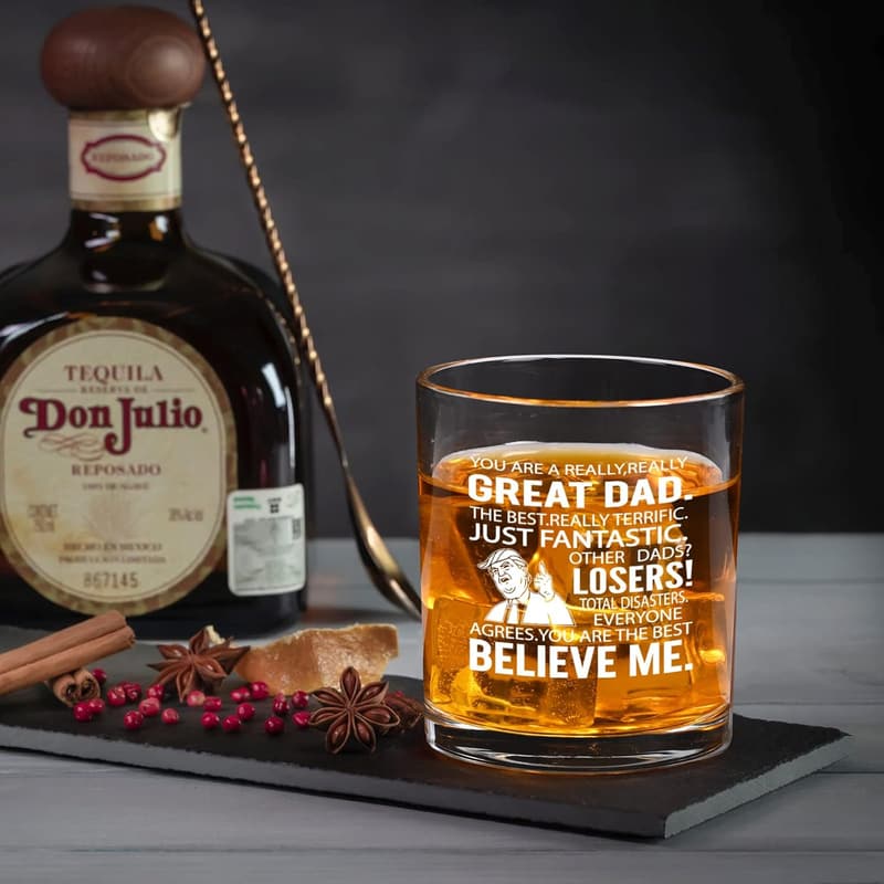 Funny Donald Trump Whiskey Glass for Dad - 10oz Father's Day Gift