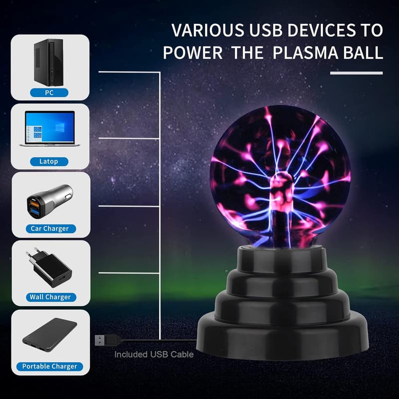 Touch Sensitive Plasma Ball Lamp - Battery/USB Powered 3 Inch
