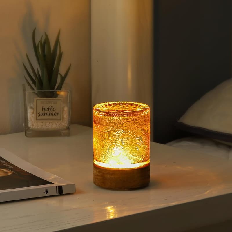 Portable Vintage Glass Night Light with Timer – Battery Operated