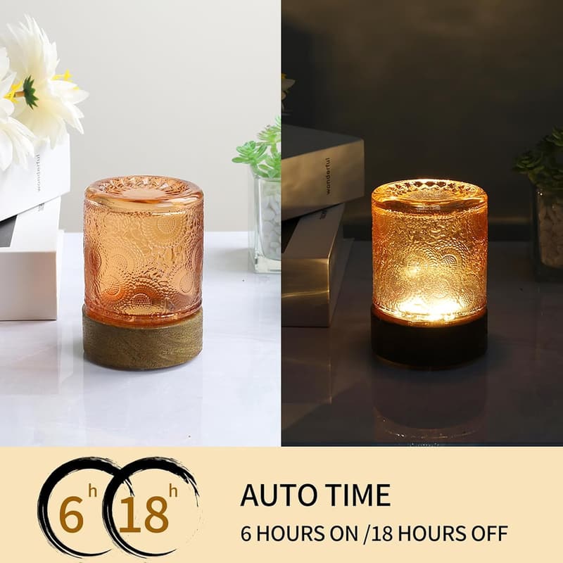 Portable Vintage Glass Night Light with Timer – Battery Operated