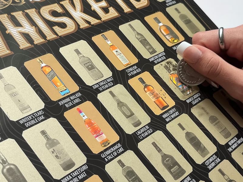 Whiskey Bucket List Scratch-Off Poster for Men’s Bars or Offices