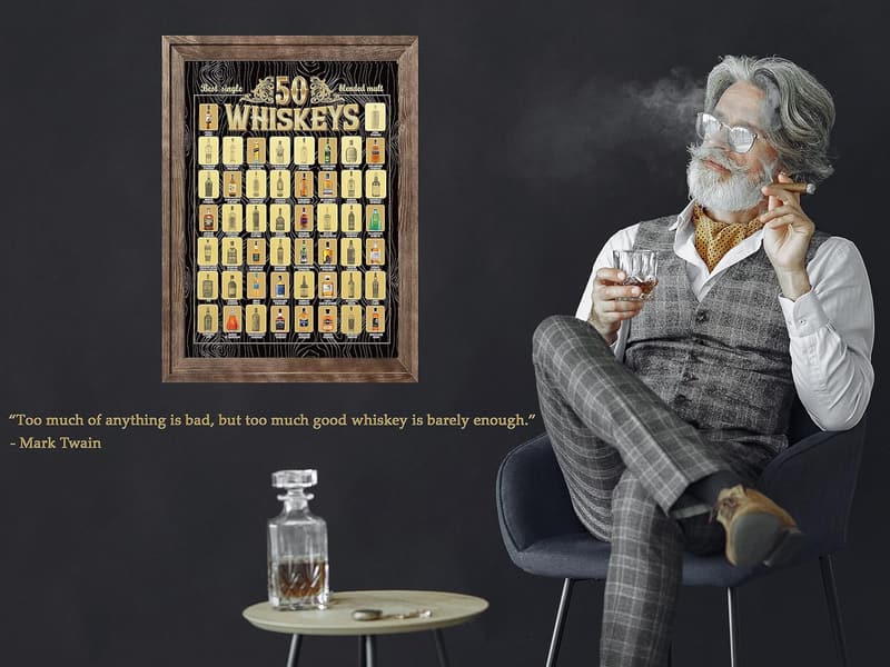 Whiskey Bucket List Scratch-Off Poster for Men’s Bars or Offices