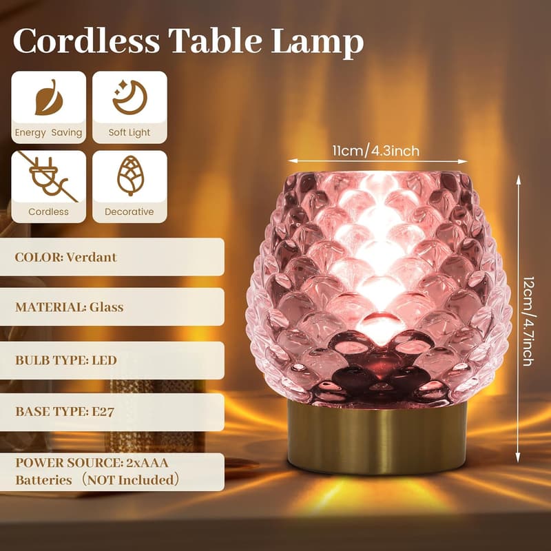 Cordless Mini Glass Lamp with Timer for Small Spaces