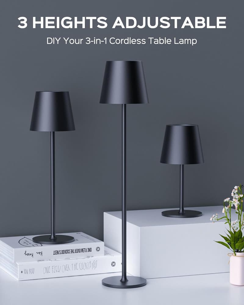 Rechargeable Portable LED Table Lamp Set - 3 Adjustable Heights, Waterproof