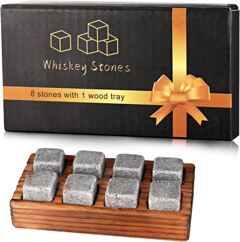 Whiskey Gift Set: 8 Chilling Stones in Wooden Box for Men
