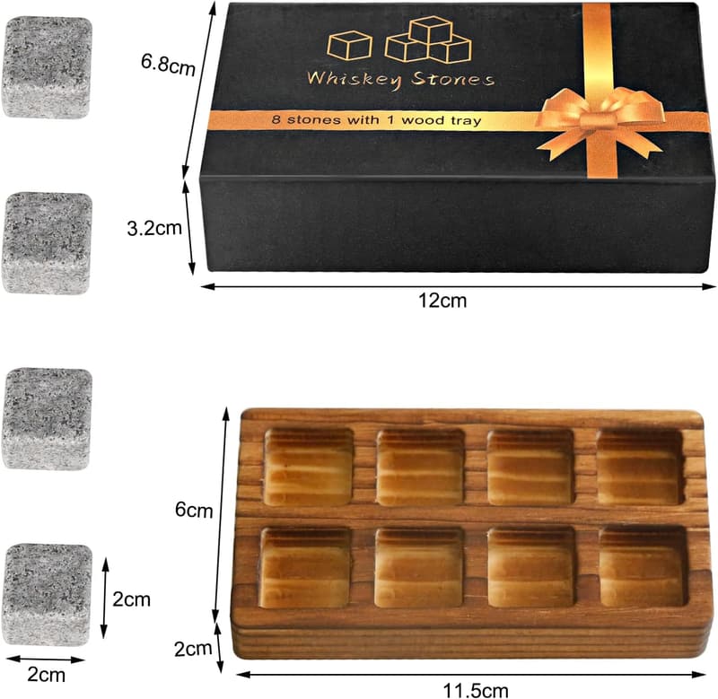 Whiskey Gift Set: 8 Chilling Stones in Wooden Box for Men