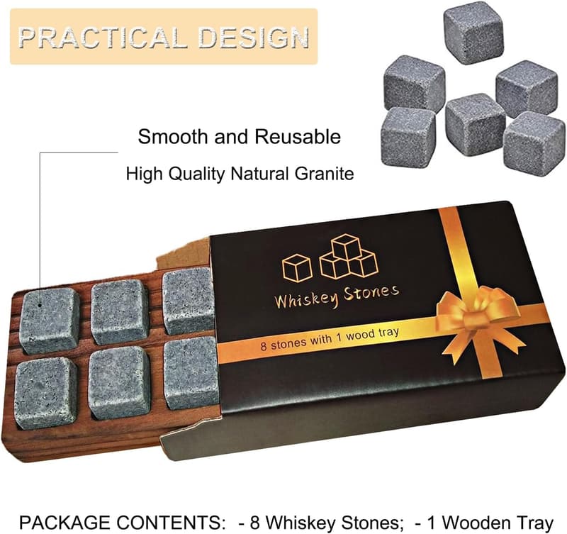 Whiskey Gift Set: 8 Chilling Stones in Wooden Box for Men