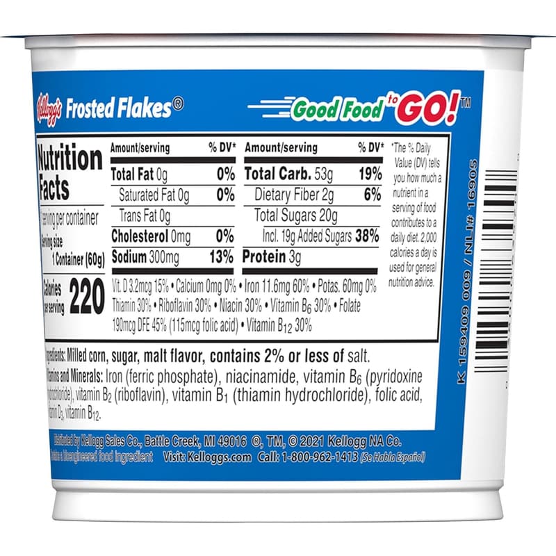Kellogg's Frosted Flakes Kids Cereal Cups, 8 Vitamins, 25.2oz Case