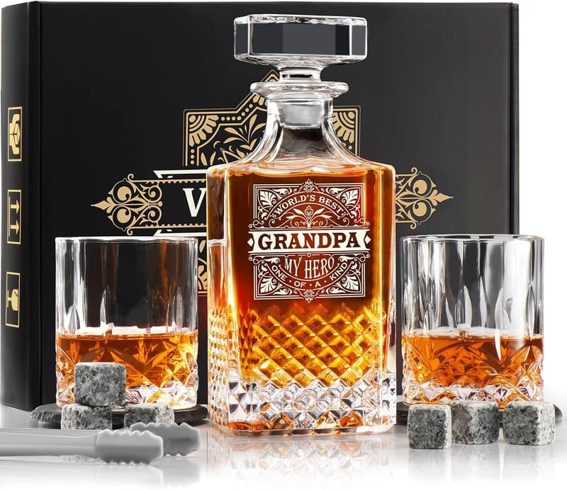 Father's Day Whiskey Decanter Set for Grandpa with 2 Glasses