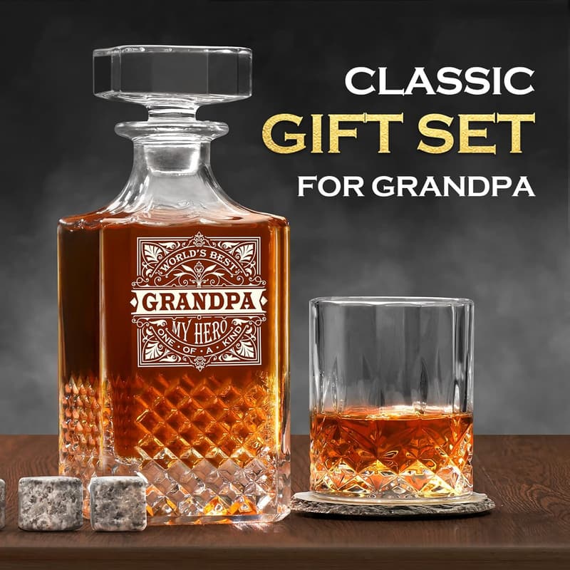 Father's Day Whiskey Decanter Set for Grandpa with 2 Glasses