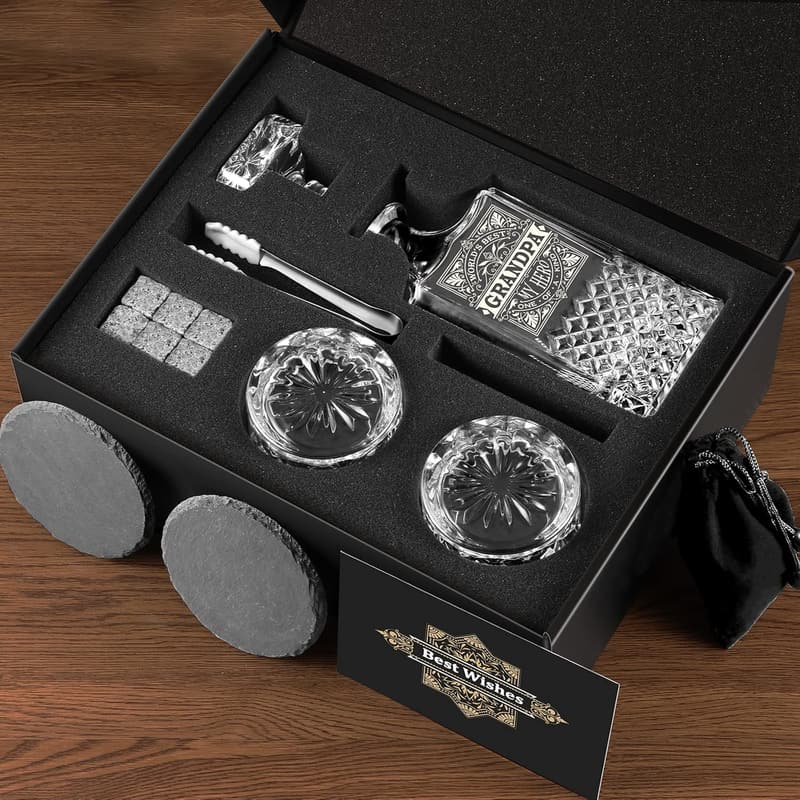Father's Day Whiskey Decanter Set for Grandpa with 2 Glasses