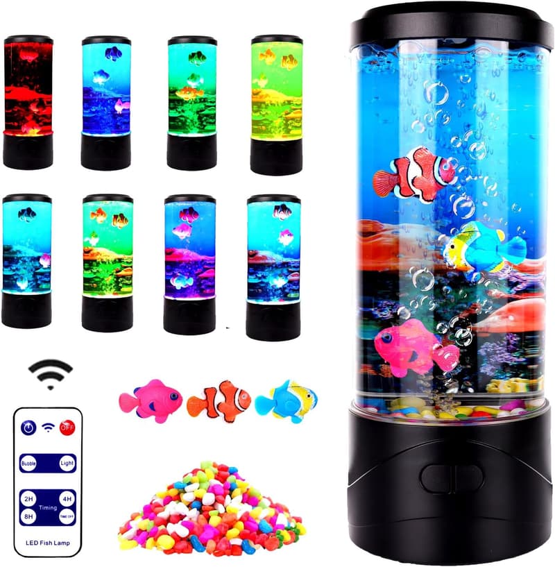Color Changing Bubble Fish Lamp – 8 LED Aquarium Night Light