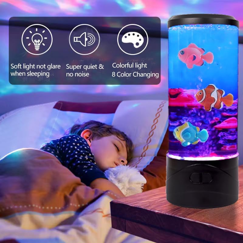 Color Changing Bubble Fish Lamp – 8 LED Aquarium Night Light