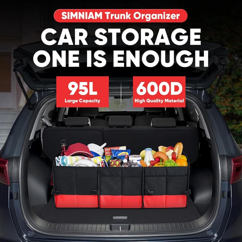 Collapsible Multi-Compartment Car Trunk Organizer - Red
