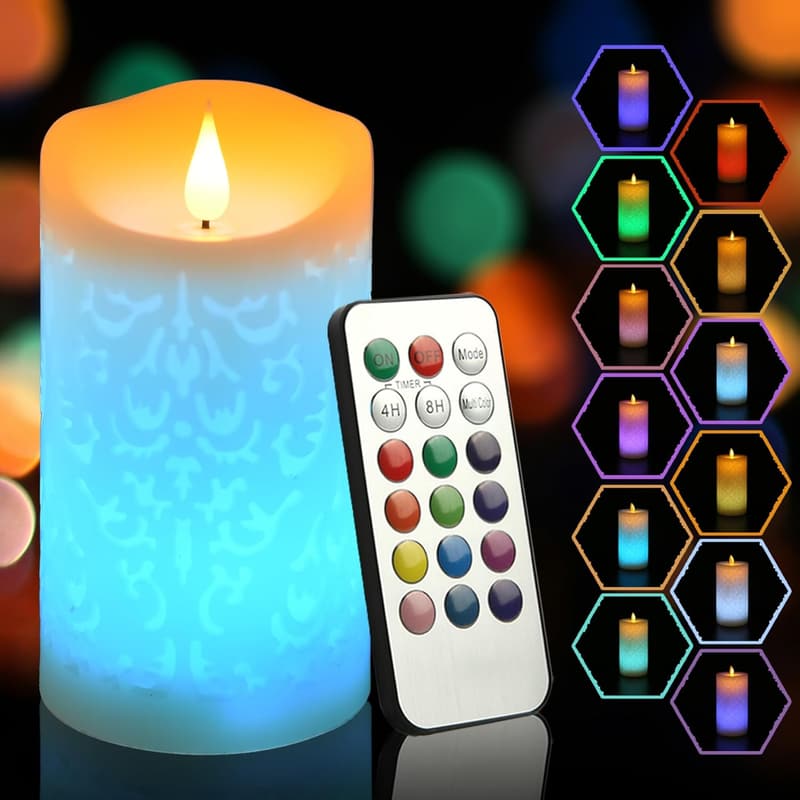 LED Flameless Candle with Remote Timer - Color Changing Wax