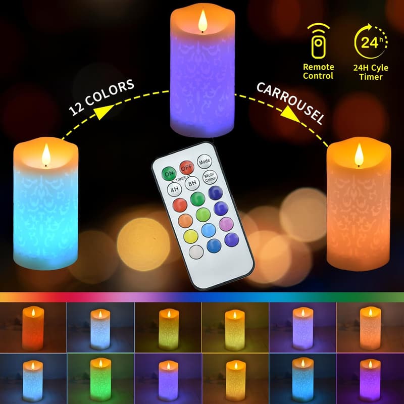 LED Flameless Candle with Remote Timer - Color Changing Wax