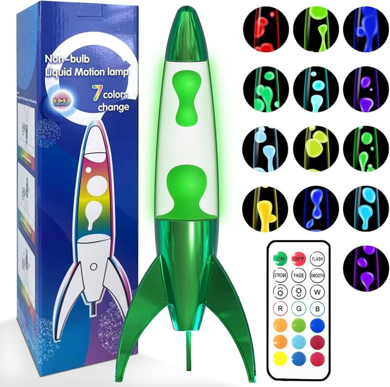 Color Changing Liquid Motion Lamp - 13 Inch Green Rocket