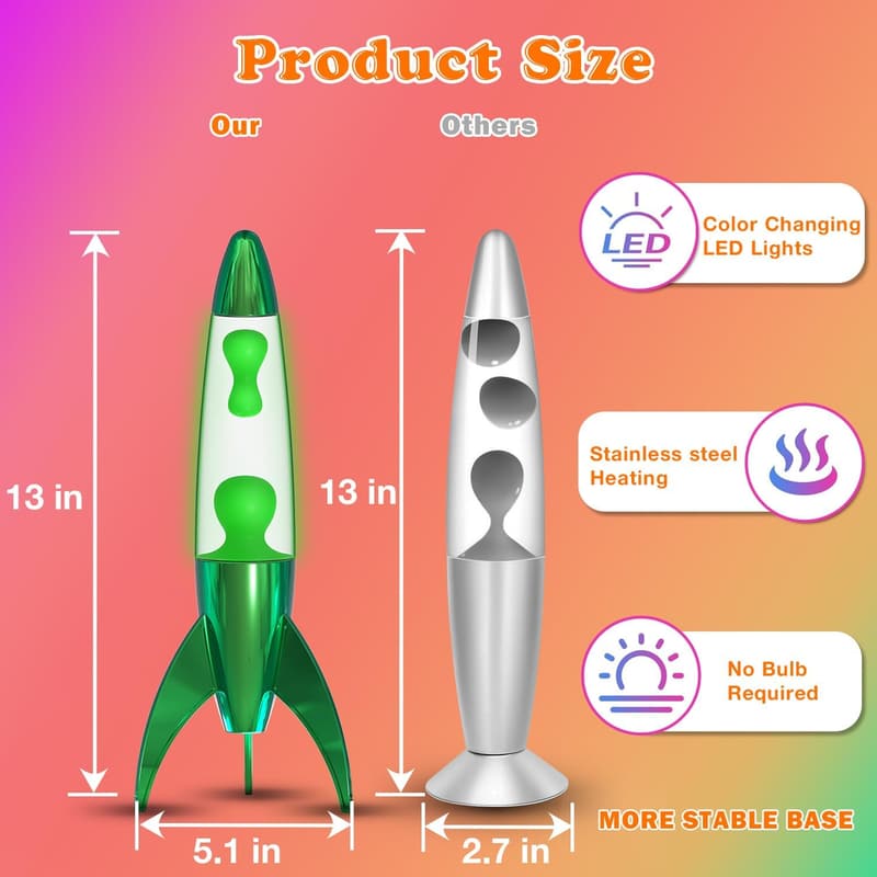 Color Changing Liquid Motion Lamp - 13 Inch Green Rocket