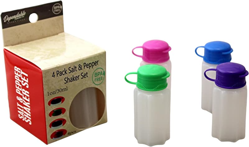 Set of 4 Mini Salt and Pepper Shakers – BPA-Free Plastic, Travel-Friendly
