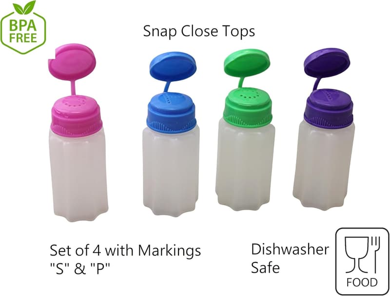 Set of 4 Mini Salt and Pepper Shakers – BPA-Free Plastic, Travel-Friendly