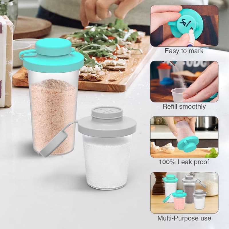 Salt and Pepper Shakers Set with Silicone Lids for Travel