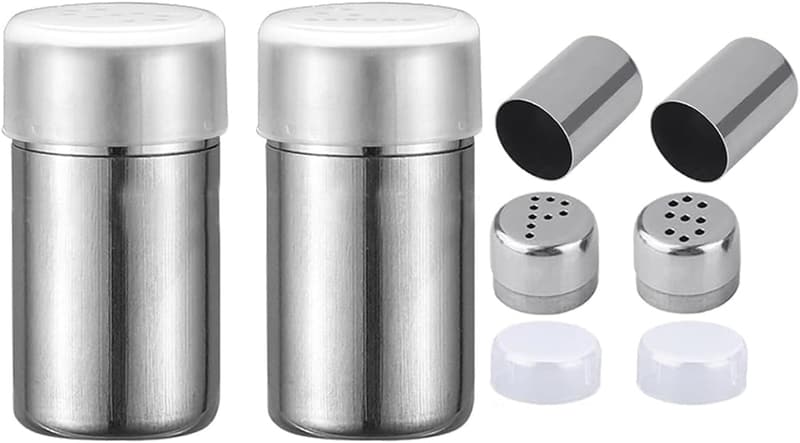 Stainless Steel Mini Salt and Pepper Shakers with Lid - 2-Pack