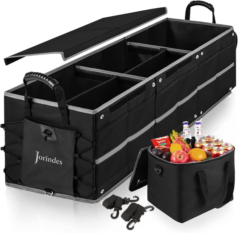 Collapsible Car Trunk Organizer with Insulated Cooler Bag