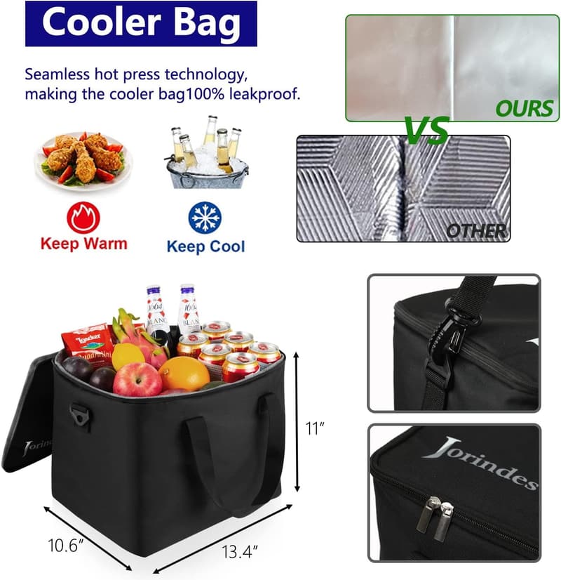 Collapsible Car Trunk Organizer with Insulated Cooler Bag