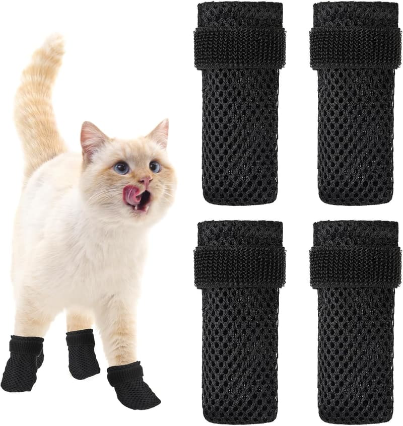 Adjustable Cat Claw Protectors - 4 Pack Black Mesh Boots