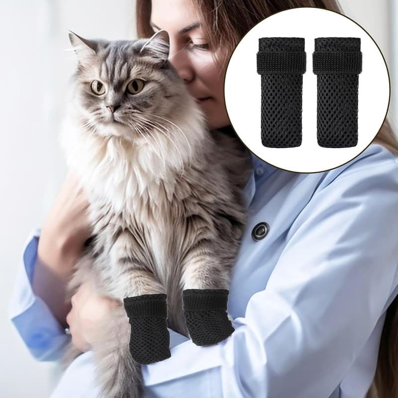 Adjustable Cat Claw Protectors - 4 Pack Black Mesh Boots