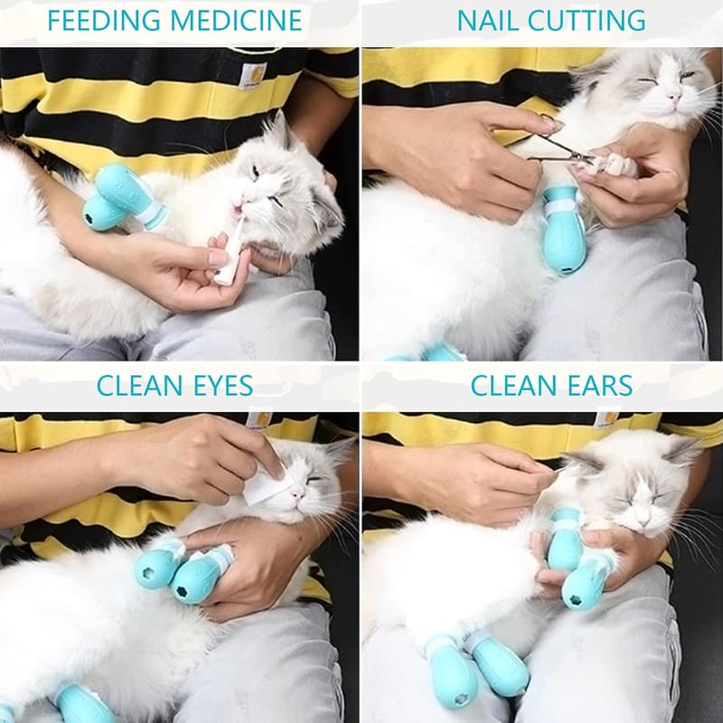 Light Blue Cat Booties - Silicone Paw Protectors for Cats