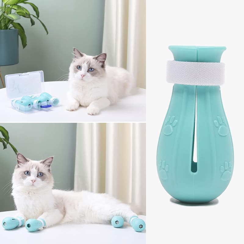 Light Blue Cat Booties - Silicone Paw Protectors for Cats