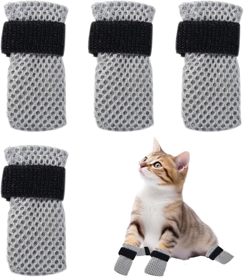 Adjustable Mesh Cat Booties - 4 Pcs, Prevent Scratching