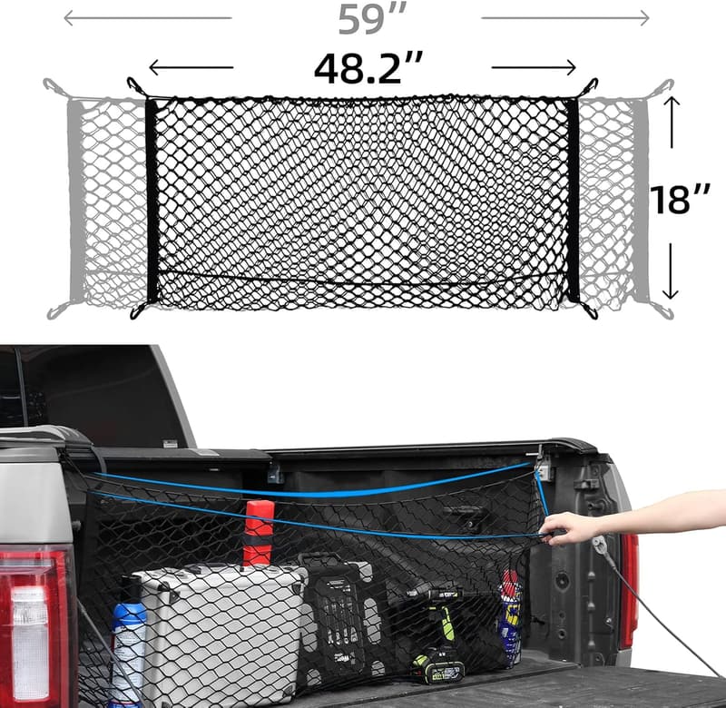 Truck Bed Cargo Net Organizer with Hooks