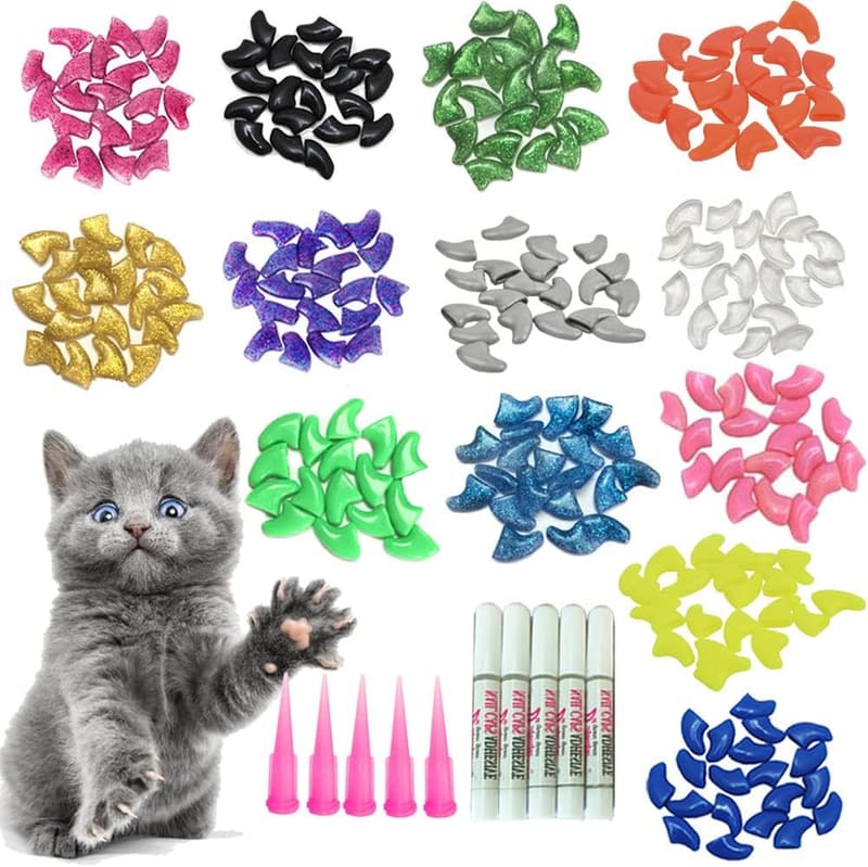 Cat Nail Caps - 100pcs Paws Covers with Adhesive and Applicator
