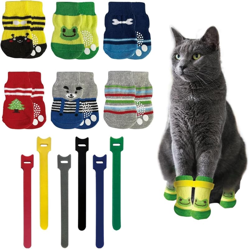 Cat Booties - 24 Pcs Non-Slip with Adorable Patterns for Bathing