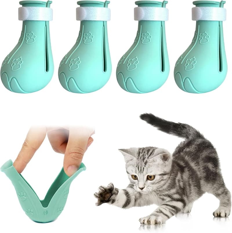 Anti-Scratch Cat Booties - Adjustable Silicone Claw Covers (Green)