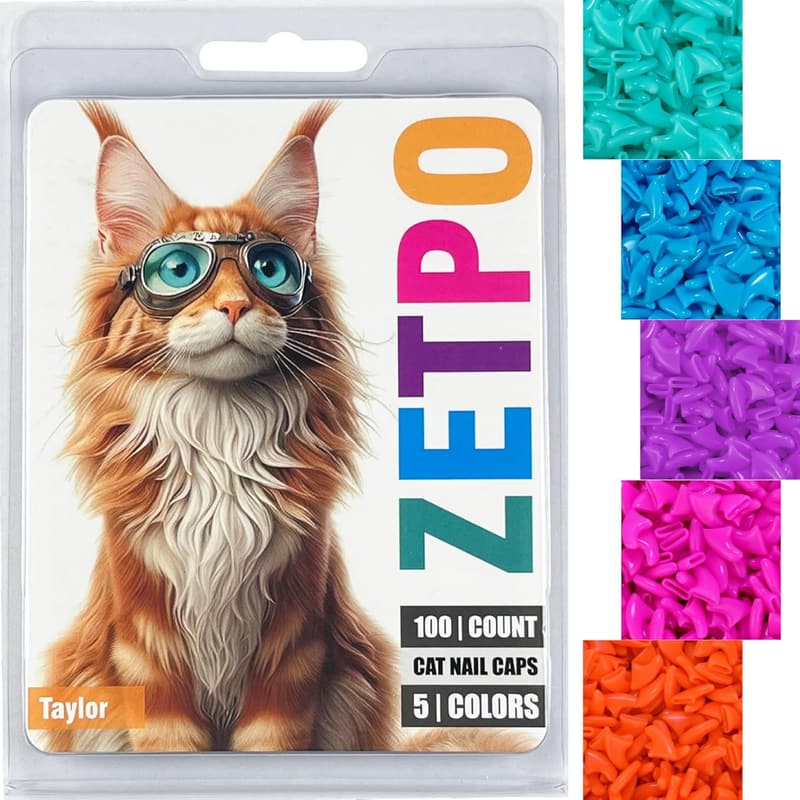 Cat Nail Caps - 100 pcs Claw Covers with Adhesives (M)