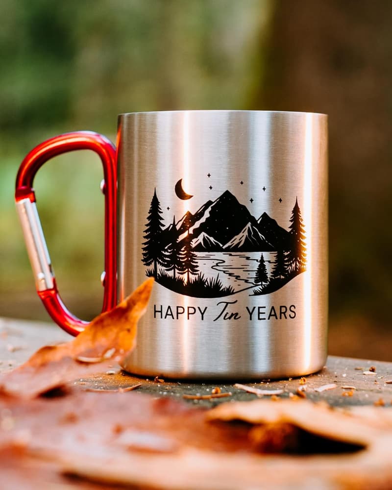 10th Anniversary Aluminum Mug for Him with Carabiner Handle