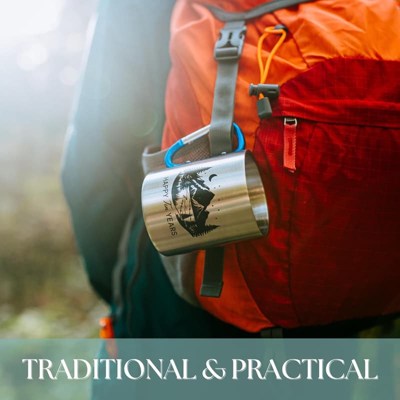 10th Anniversary Aluminum Mug for Him with Carabiner Handle