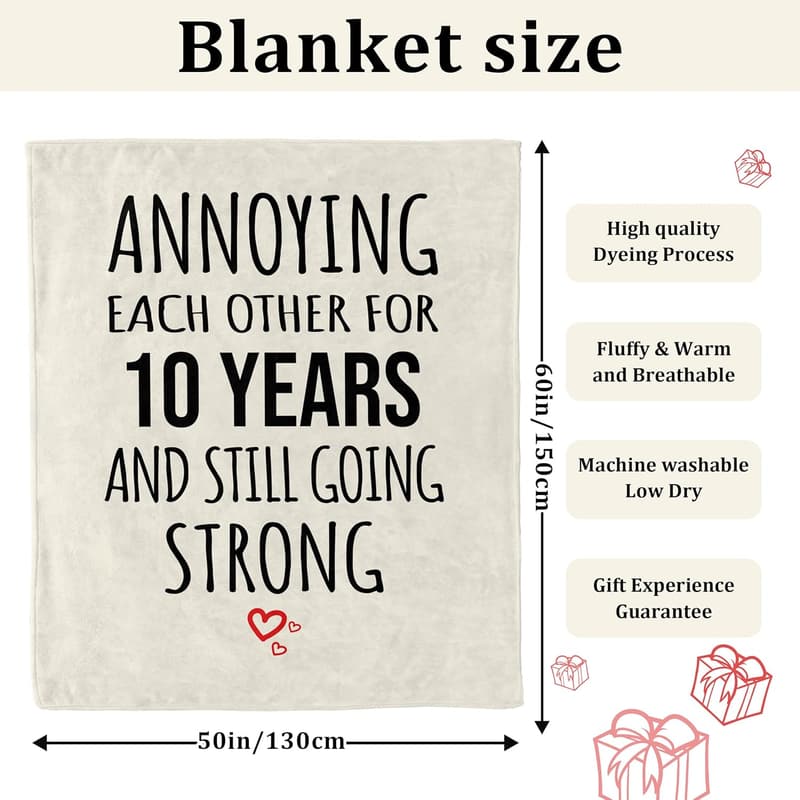 10th Anniversary Throw Blanket Gift for Couples - 60